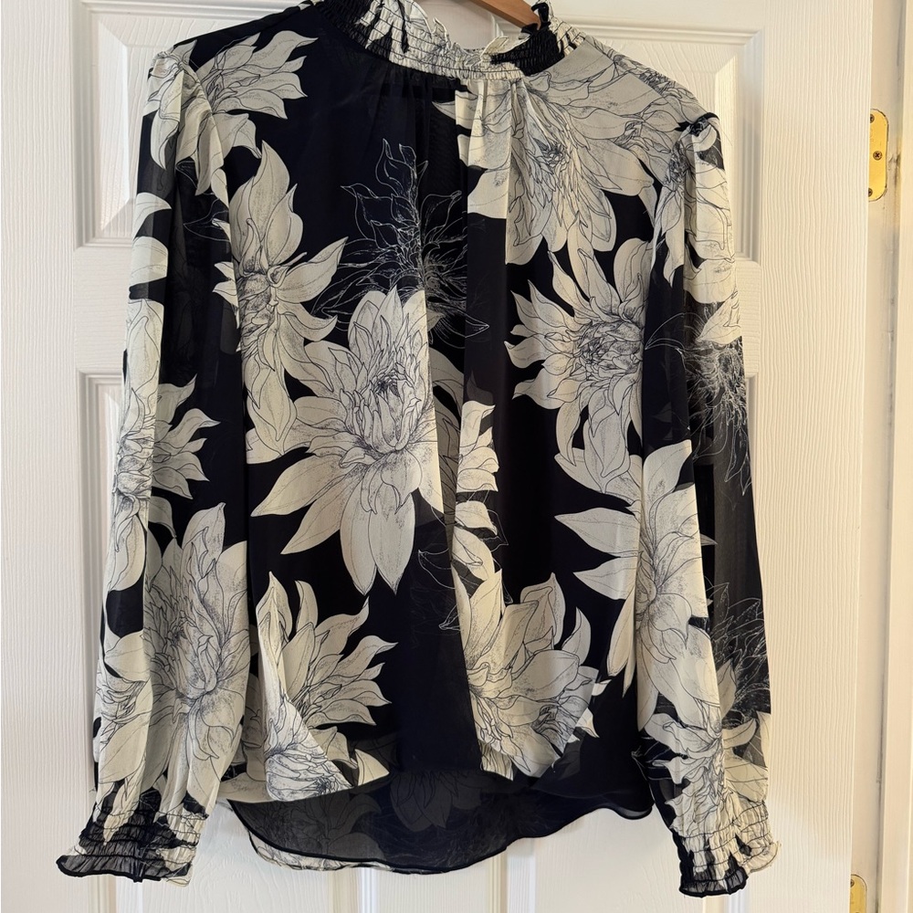 Vince Camuto Gray Ruffled Mock Collar Blouse